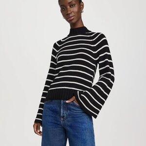 PAIGE 100% Cashmere Laurel Stripe Cowl Neck Fluted Sleeve Sweater